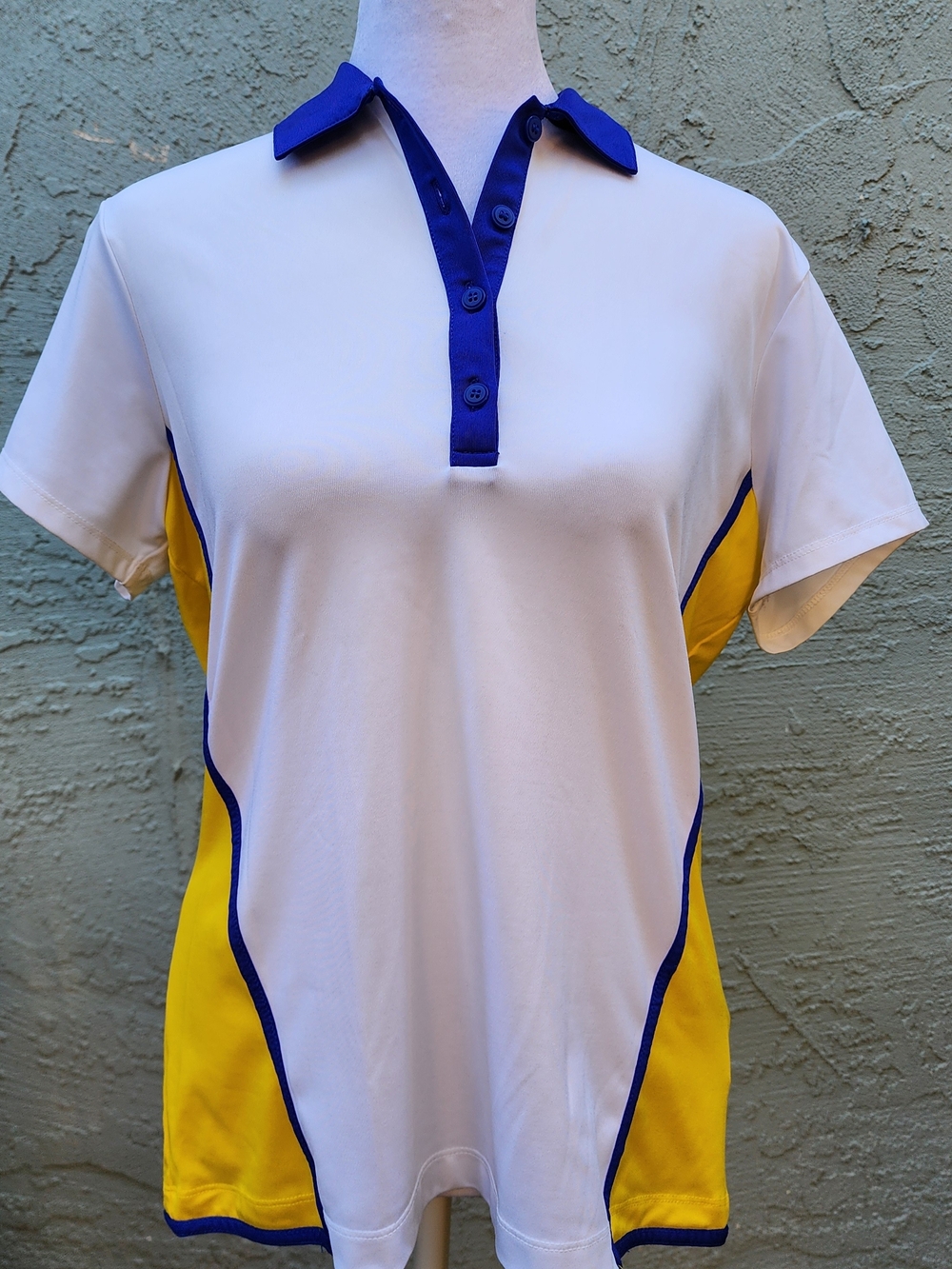 EP Pro NY Womens Colorblock Golf Polo Shirt White Blue Yellow Tech Size [M]